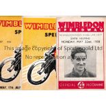 SPEEDWAY / WIMBLEDON V BELLE VUE Three programmes for meetings at Wimbledon 22/5/1933, 4/7/1938