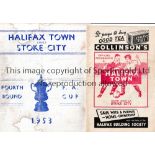 HALIFAX V STOKE 1953 FA CUP Original programme for the game at The Shay dated 31/1/53 with rare