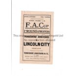 1945/6 FA CUP / YORKSHIRE AMATEUR V LINCOLN CITY Programme for the tie at Leeds 17/11/1945.