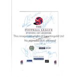 FOOTBALL LEGENDS AUTOGRAPHS A menu for the Football League Evening of Legends signed on the cover by