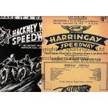 SPEEDWAY / BELLE VUE Two programmes for away meetings v Harringay 7/9/1935, staples rusted away