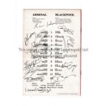 ARSENAL AUTOGRAPHS 1976 Home programme for the League Cup 2nd Replay v Blackpool 5/10/1976 signed on