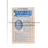 GLASGOW RANGERS Programme fore the home Friendly v Racing Club de Paris 13/4/1955, very slightly