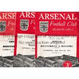 ARSENAL Ten home Reserve programmes v Bournemouth small paper loss from back page, Bristol City,