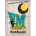 1958 WORLD CUP SWEDEN Official Tournament programme, very slightly creased. Generally good