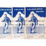 COLCHESTER UNITED Fourteen home programmes v Ipswich and Southend FA Cup 56/7, Torquay 57/8, Bury,