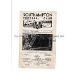 TOTTENHAM HOTSPUR Programme for the away FA Youth Cup tie v Southampton 6/3/1957, creased. Fair to