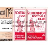 1960/1 NEWPORT COUNTY V SOUTHAMPTON LEAGUE CUP All three programmes for the game at Newport and