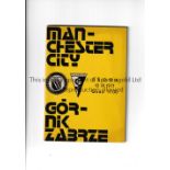 MANCHESTER CITY Programme for the away ECWC tie v Gornik Zabrze 103/1971. Good