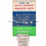 1958 FA CUP FINAL / BOLTON WANDERERS V MANCHESTER UNITED Programme and ticket. Programme is good.