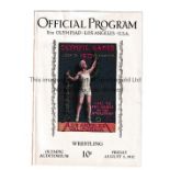 OLYMPICS 1932 LOS ANGELES Programme for Wrestling 5/8/1932. ex-binder and back cover missing.