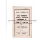 1953 LOVELLS ATHLETIC V TRINIDAD XI Programme for the friendly game at Rexville Newport dated 5/9/