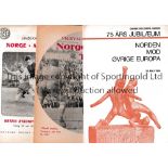 NORWAY FOOTBALL PROGRAMMES Eight home programmes v European XI 1964 including Lev Yashin, Ray