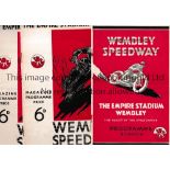 SPEEDWAY / WEMBLEY V BELLE VUE Thirteen programmes for meetings at Wembley: 1 X 1932, 1 X 1933, 1