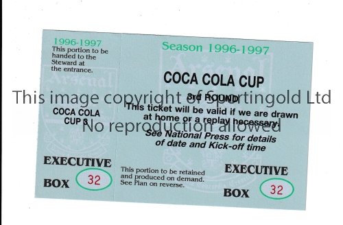 ARSENAL Unused Executive Box ticket for the Coca Cola Cup 3rd Round 1996/7. Very good