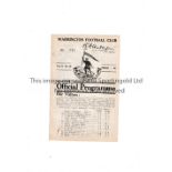 RUGBY LEAGUE / WARRINGTON V DEWSBURY 1927 Programme for the game at Warrington dated 3/12/27.