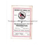 HEADINGTON UNITED Away programme for the Southern League Cup tie v Cheltenham Town 3/9/1958. Very