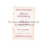 SPEEDWAY / WIGAN 1960 Programme for the final year of Wigan Speedway 24/6/1960. Good