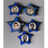 ORIGINAL STAR BADGES TOTTENHAM HOTSPUR Five blue portrait star badges for Bobby Smith, Cliff