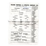 FULHAM V MILLWALL 1963 Single sheet for the South East Counties League match at Fulham 16/11/1963,