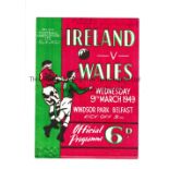 NORTHERN IRELAND V WALES 1949 Programme for the International in Belfast 9/3/1949, team changes