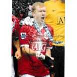 PAUL SCHOLES AUTOGRAPHS Three 12 x 8 photos of the former Man United midfielder, all signed in black