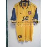 ARSENAL SHIRT Authentic Nike replica yellow short sleeve shirt 1996 - 1997, size XL, very slight