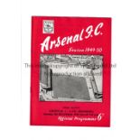 ARSENAL Programme for the home Friendly v A.I.K. Stockholm 8/12/1949. Good