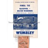 1953 FA CUP FINAL / BLACKPOOL V BOLTON WANDERERS Programme and ticket. Programme has slight damage