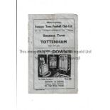 SWANSEA V TOTTENHAM HOTSPUR 1946 Programme for the game at Vetch Field dated 21/9/46. Fold and