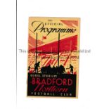 RUGBY LEAGUE / BRADFORD NORTHERN V OLDHAM 1939 Programme for the game at Bradford dated 18/2/39.