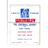 1940 FL WAR CUP FINAL / BLACKBURN ROVERS V WEST HAM UNITED Programme has been re-stapled. Good