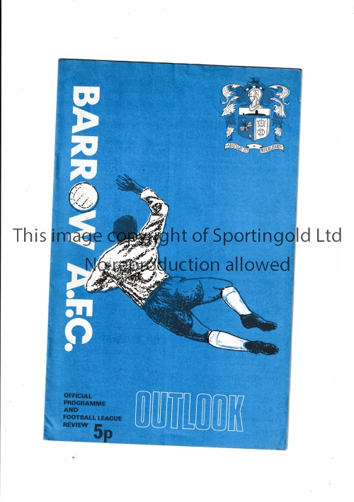 BARROW LAST HOME GAME 1971/2 Programme for Barrow's last home game against Brentford before being