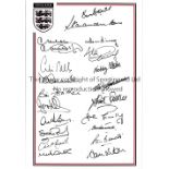 ENGLAND AUTOGRAPHS A 12 x 8 Photographic crested sheet signed in fine black marker by 20 former