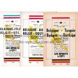 BELGIUM FOOTBALL PROGRAMMES Seven home programmes v Turkey 1958, Austria 1959, Luxembourg 1956,