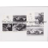 STIRLING MOSS AUTOGRAPHS / MOTOR RACING Two postcard size Mercedes B/W promo cards hand signed