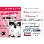 SHELBOURNE Three home programme for Friendly matches v Millwall 94/5 slightly creased, Southend Utd.