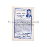 ARSENAL Programme for the Testimonial v Portsmouth at Brighton & Hove Albion FC 28/9/1949, scores