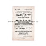 BATH CITY V BRISTOL CITY "A" 1940 Single sheet programme for the match at Bath 2/11/1940.