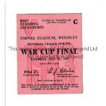 1943 FL SOUTH CUP FINAL / ARSENAL V CHARLTON ATHLETIC Ticket. Very good