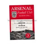 ARSENAL Programme for the home Football Combination Cup S-F match v Fulham 28/4/1952, slightly