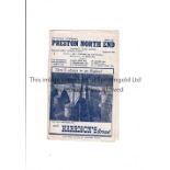 LIVERPOOL Programme for the away League match v Preston North End 11/12/1948, staple rusted away.