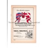 DENMARK V ENGLAND 1957 Programme for the match in Copenhagen 15/5/1957. Good