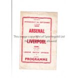 ARSENAL Pirate programme issued by Lawrie for the home League match v Liverpool 8/9/1948, creased