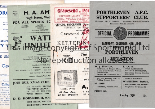 1950'S NON-LEAGUE FOOTBALL PROGRAMMES Eight programmes: Porthleven v Helston 48/9 Cup, Gravesend &