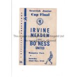 SCOTTISH JUNIOR CUP FINAL 1948 Programme for Irvine Meadow v Bo'Ness United 22/5/1948 at Hampden