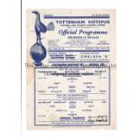 TOTTENHAM HOTSPUR V ARSENAL 1951 Single sheet programme for the Football Combination Cup match at