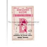 BOURNEMOUTH RESERVES V ARSENAL RESERVES Programme for the reserve game at Dean Court dated 12/12/53.