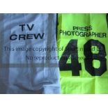 ARSENAL Two Press jackets / bibs that were worn at Arsenal for a TV Crew and Photographer. No