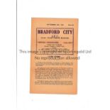 1945/6 FA CUP / BRADFORD CITY V NOTTS. COUNTY Programme for the tie at Bradford 24/11/1945, slight